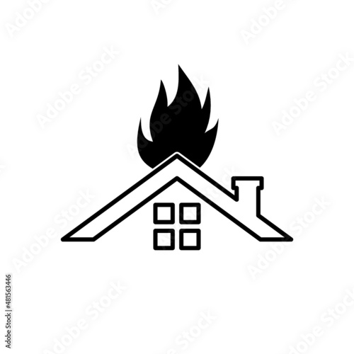 Fire in burning house icon isolated on white background