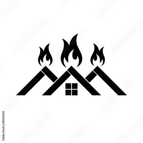 Fire in burning house icon isolated on white background