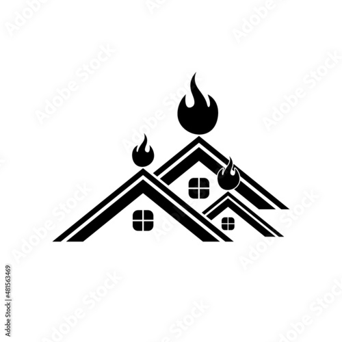 Fire in burning house icon isolated on white background