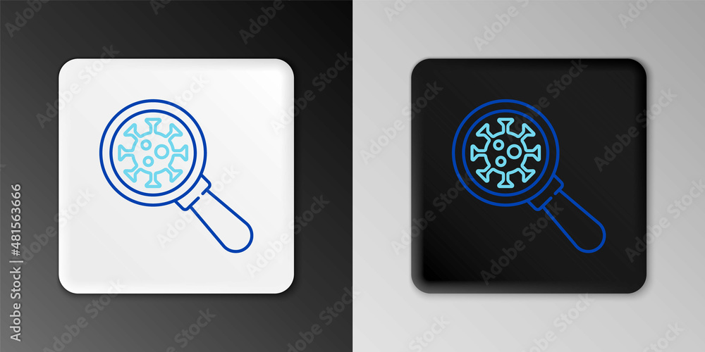Line Virus under magnifying glass icon isolated on grey background. Corona virus 2019-nCoV. Bacteria and germs, microbe, fungi. Colorful outline concept. Vector Line Virus under magnifying glass icon isolated on grey background. Corona virus 2019-nCoV. Bacteria and germs, microbe, fungi. Colorful outline concept. Vector