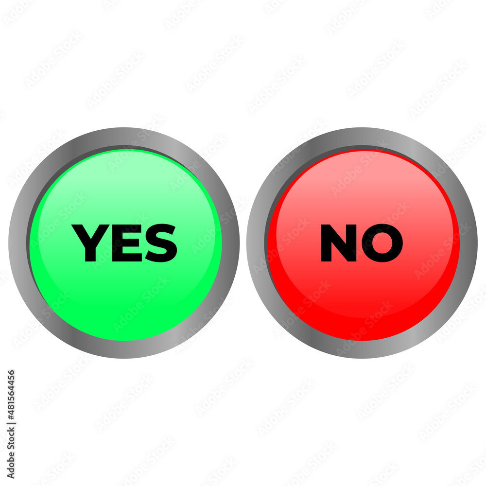 Yes and no buttons icon set with green and red colour design. Rounded button 3d icon for option related illustration. Yes and no buttons icon set with green and red colour design. Rounded button 3d icon for option related illustration.