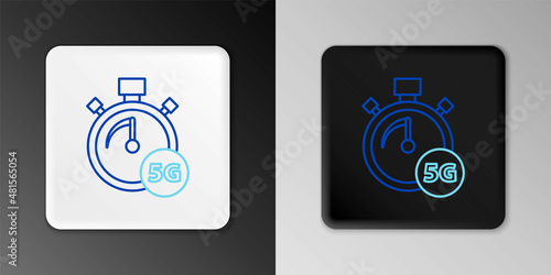 Line Digital speed meter concept with 5G icon isolated on grey background. Global network high speed connection data rate technology. Colorful outline concept. Vector