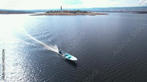Drone footage of a boat in San Jose de Gracia, Aguascalientes. photo