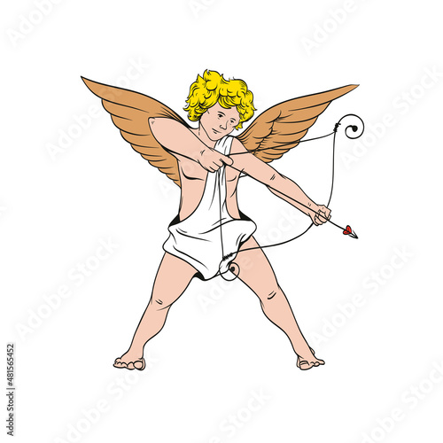 Cupid. Angel. Valentine's day card. Hand drawn vector illustration.