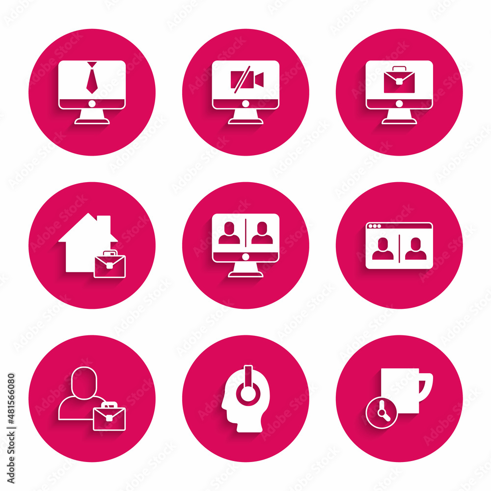 Set Video chat conference, Freelancer, Time management, Online working, and icon. Vector Set Video chat conference, Freelancer, Time management, Online working, and icon. Vector