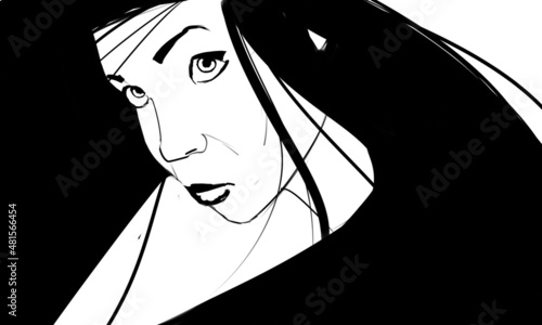 Portrait of beautiful girl, Modern ink women face art, illustration design, Beautiful white girl