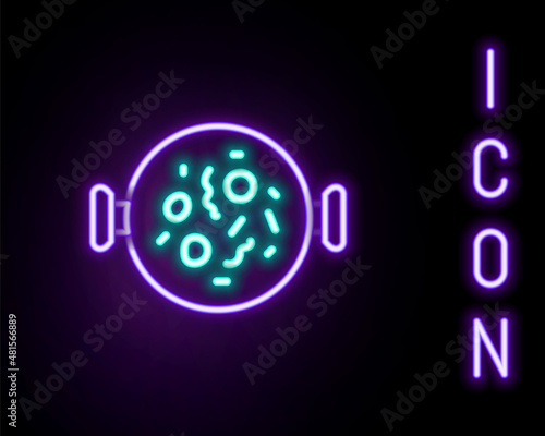 Glowing neon line Chicken tikka masala icon isolated on black background. Indian traditional food. Colorful outline concept. Vector