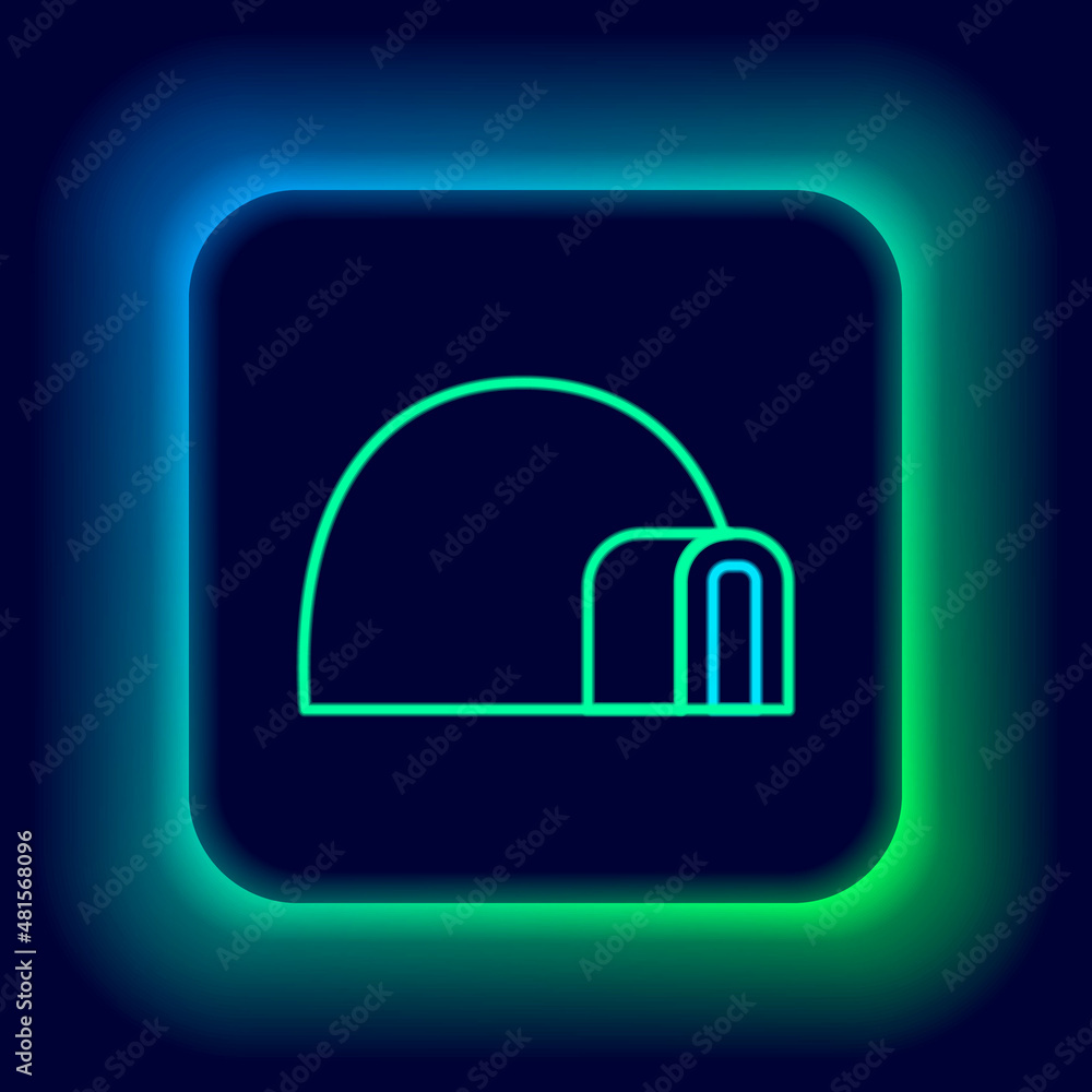 Glowing neon line Igloo ice house icon isolated on black background. Snow home, Eskimo dome-shaped hut winter shelter, made of blocks. Colorful outline concept. Vector Glowing neon line Igloo ice house icon isolated on black background. Snow home, Eskimo dome-shaped hut winter shelter, made of blocks. Colorful outline concept. Vector