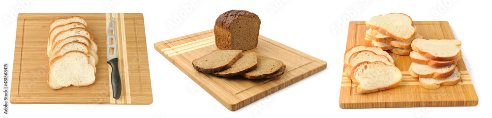 Breadboard rolling pin and sliced bread isolated on white Breadboard rolling pin and sliced bread isolated on white