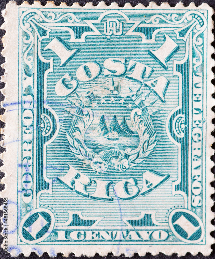 Obraz premium Costa Rica - Circa 1892: A postage stamp from Costa Rica showing a Coat of Arms of Costa Rica