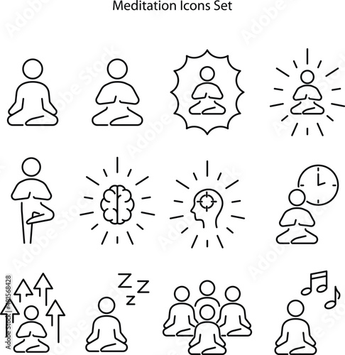 Meditating human. Yoga and meditation symbol. Logo template for meditation and spiritual wellbeing centre. Simple vector outline icon on white background.