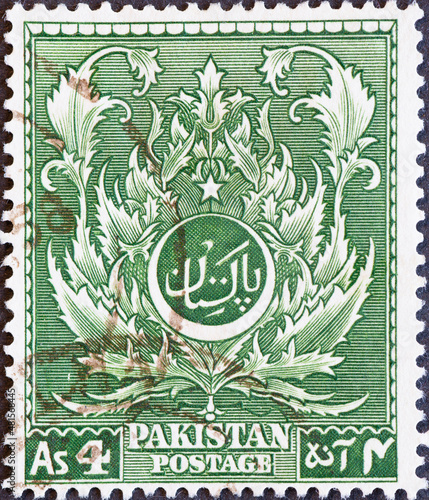 Pakistan - circa 1951: a postage stamp from Pakistan , showing a decorative design for the 4th Anniversary of Independence