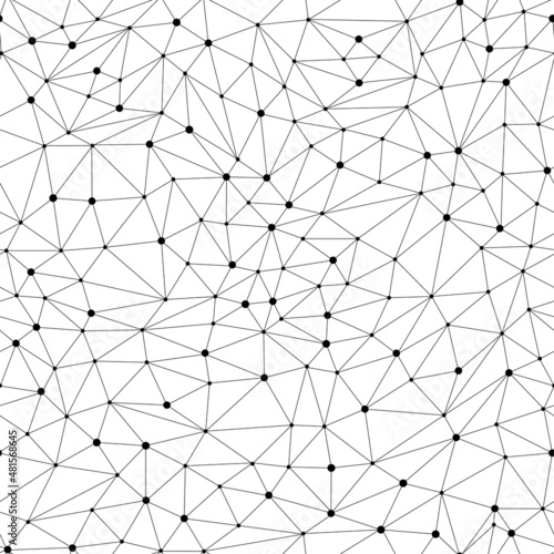 Network technolgy ornament. Social media concept. Seamless pattern with connected dots on white background. Vector illustration.