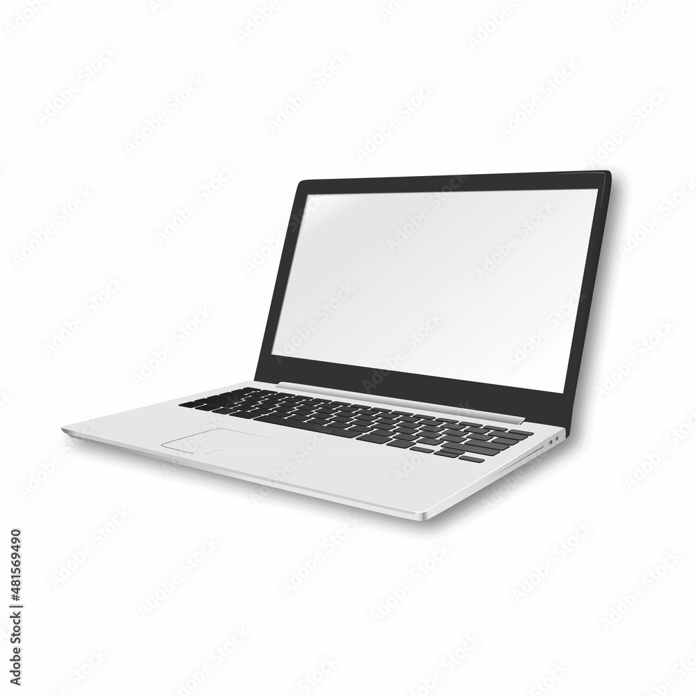 Laptop with blank screen silver color isolated on transparent background - super high detailed photorealistic . vector Laptop with blank screen silver color isolated on transparent background - super high detailed photorealistic . vector