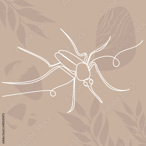 mosquito continuous line drawing, on an abstract background