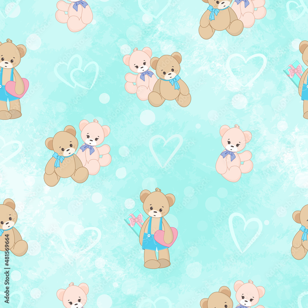 Seamless vector pattern with teddy bear pattern. Suitable for wrapping paper, covers, postcards, textiles. Seamless vector pattern with teddy bear pattern. Suitable for wrapping paper, covers, postcards, textiles.