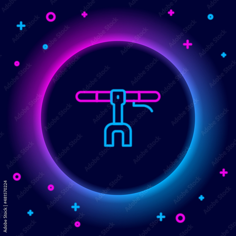 Glowing neon line Bicycle handlebar icon isolated on black background. Colorful outline concept. Vector Glowing neon line Bicycle handlebar icon isolated on black background. Colorful outline concept. Vector