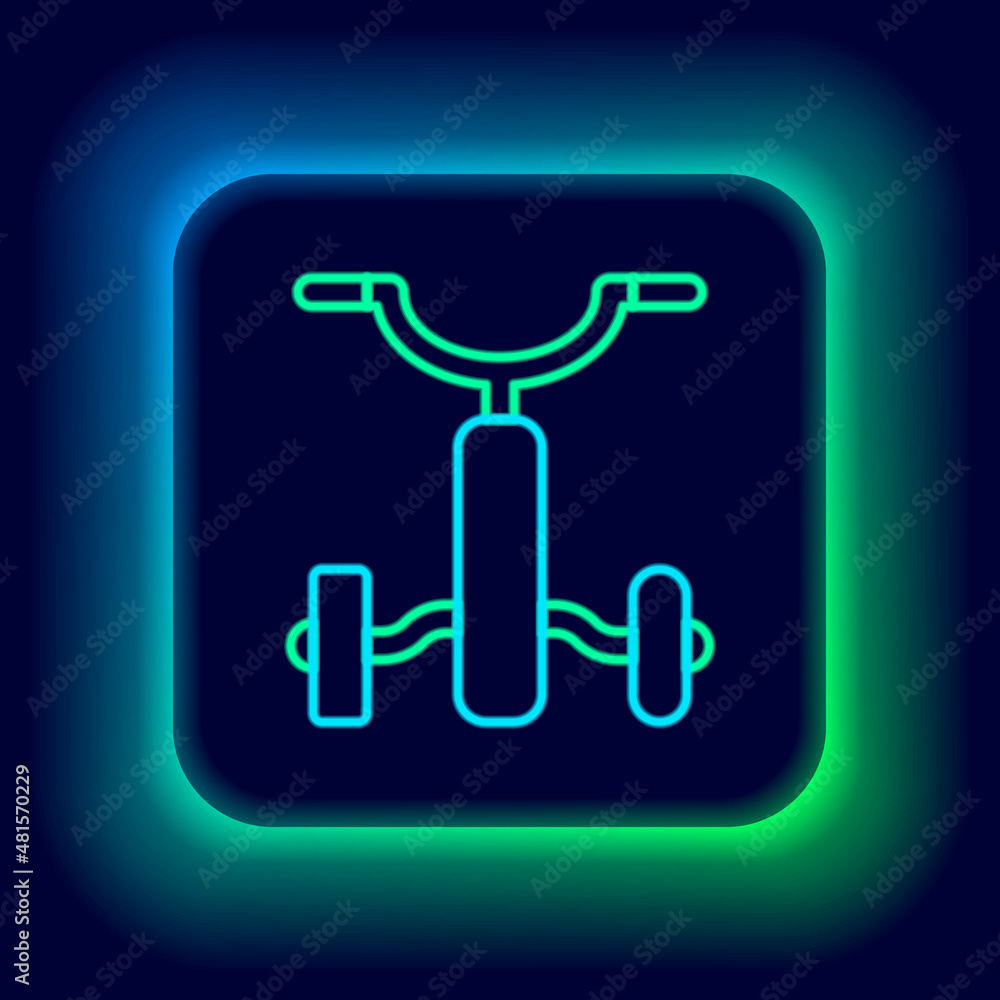 Glowing neon line Bicycle for kids icon isolated on black background. Colorful outline concept. Vector Glowing neon line Bicycle for kids icon isolated on black background. Colorful outline concept. Vector