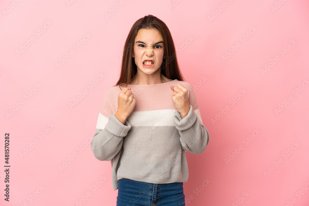 Little girl isolated on pink background frustrated by a bad situation Little girl isolated on pink background frustrated by a bad situation
