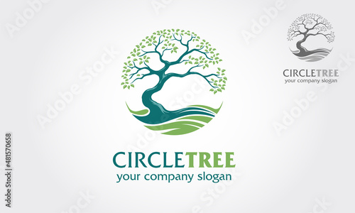 Circle Tree Logo Template. This logo symbolizes a protection, peace, tranquility, growth, and care or concern to development, vector logo illustration.