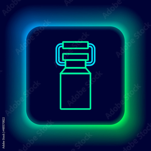 Glowing neon line Can container for milk icon isolated on black background. Colorful outline concept. Vector