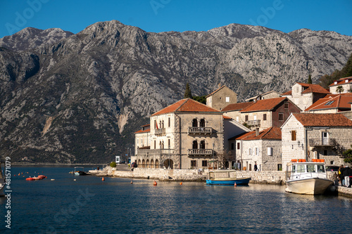 Beautiful mediterranean landscape - town Perast, Kotor bay, Boka Kotorska, Montenegro. Beautiful view of Perast town in Kotor bay, Montenegro. Famous travel destination