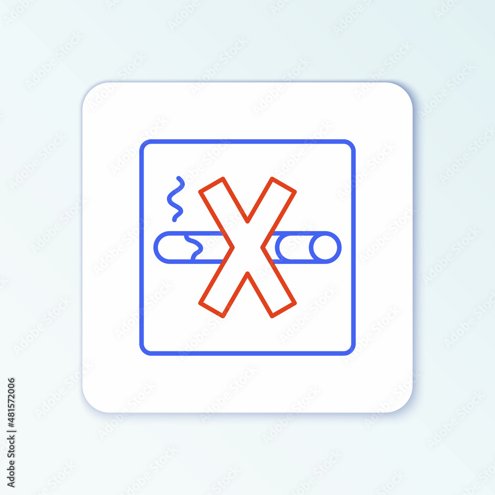 Fototapeta premium Line No Smoking icon isolated on white background. Cigarette symbol. Colorful outline concept. Vector
