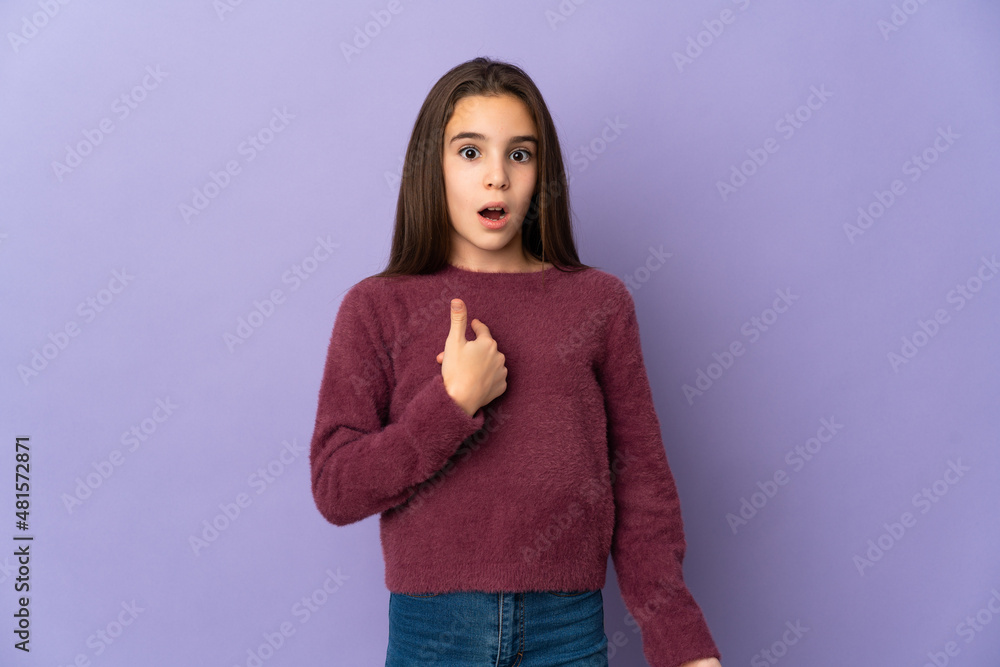 Little girl isolated on purple background pointing to oneself Little girl isolated on purple background pointing to oneself