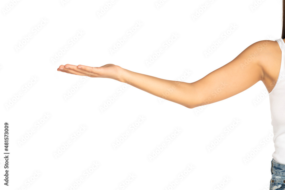 Cropped view of woman with outstretched hand Cropped view of woman with outstretched hand