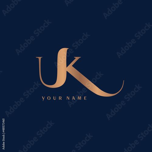 Female monogram UK for a beauty center. Logo vector linear initials U K. Emblem design Lettering business logotype