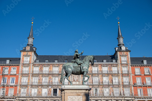 Madrid, Spain - 01 16 2022: View of a part of the main square in Madrid, Spain