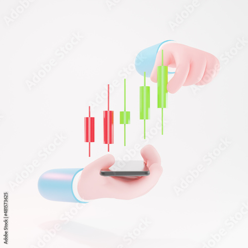 financial candlestick graph on smartphone. uptrend of stock market investment trading, 3D rendering