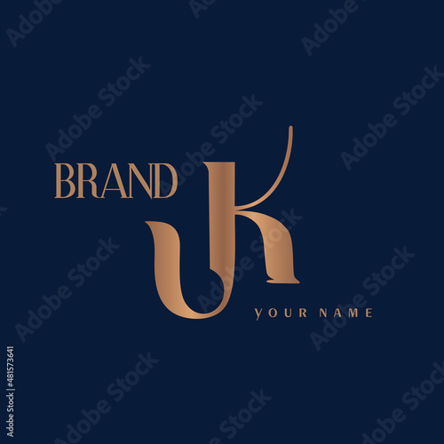 Female monogram UK for a beauty center. Logo vector linear initials U K. Emblem design Lettering business logotype