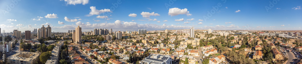 180 degree panoramic view on buildings in Beer Sheva city at winter