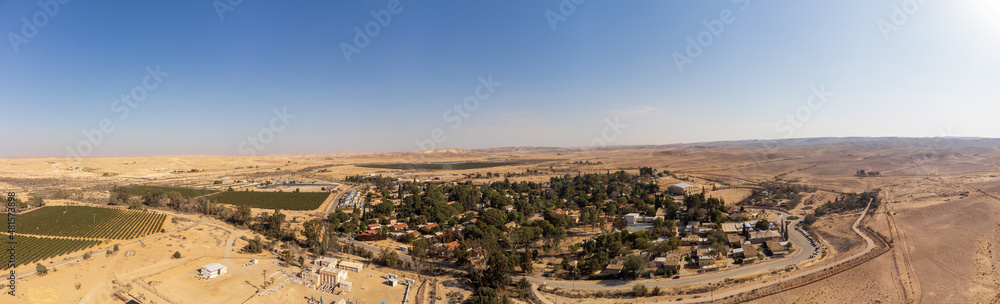 Panoramic view from the sky to Mashabei Sade Kibbutz