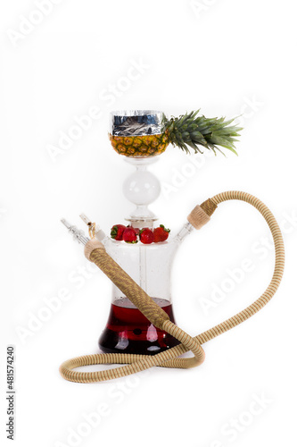 Hookah, pipe, smoking, hookah with pineapples on a white background.