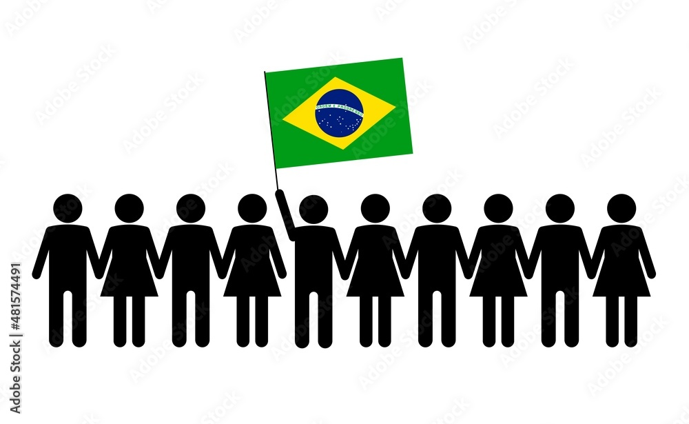 Sketch of a crowd and a leader with the flag of Brazil. Sketch of a crowd and a leader with the flag of Brazil.