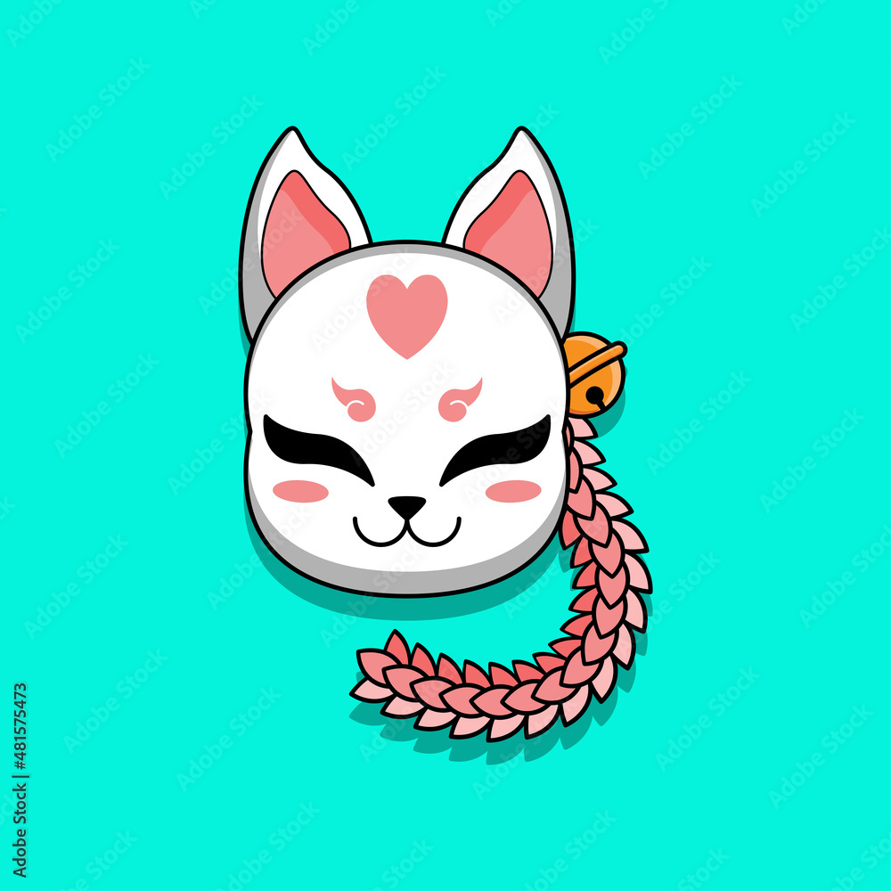 Fototapeta premium Cute japanese kitsune mask with sakura flower, Vector illustration eps.10