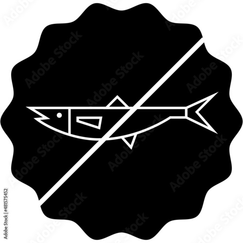 Iconos de menú de alérgenos alimentarios en círculos. Iconos blancos de alérgenos alimentarios en círculos negros. Pescado alergia iconos vectoriales.
