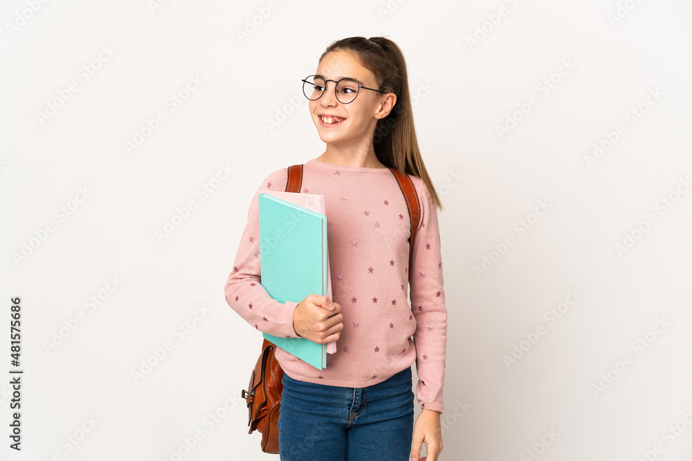 Little student girl over isolated background thinking an idea while looking up Little student girl over isolated background thinking an idea while looking up