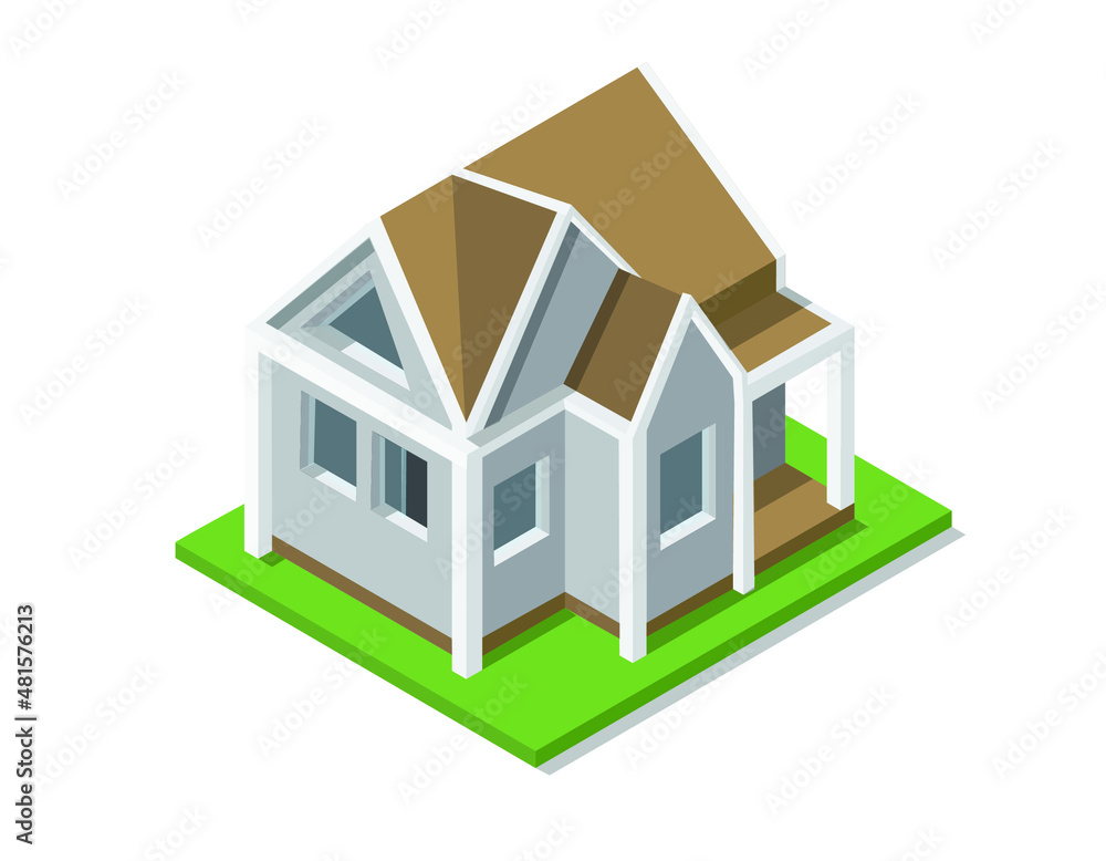 isometric house modern design miniature  vector. building with a pool on roof, minimalistic architecture design. isolated illustration for infographics