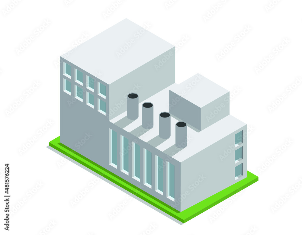 isometric industrial building architecture vector illustration. factory house isolated 3d graphic for infographics about production 