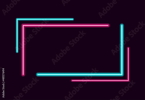 Neon square frame background. Blue and pink light moving design template. Vector illustration