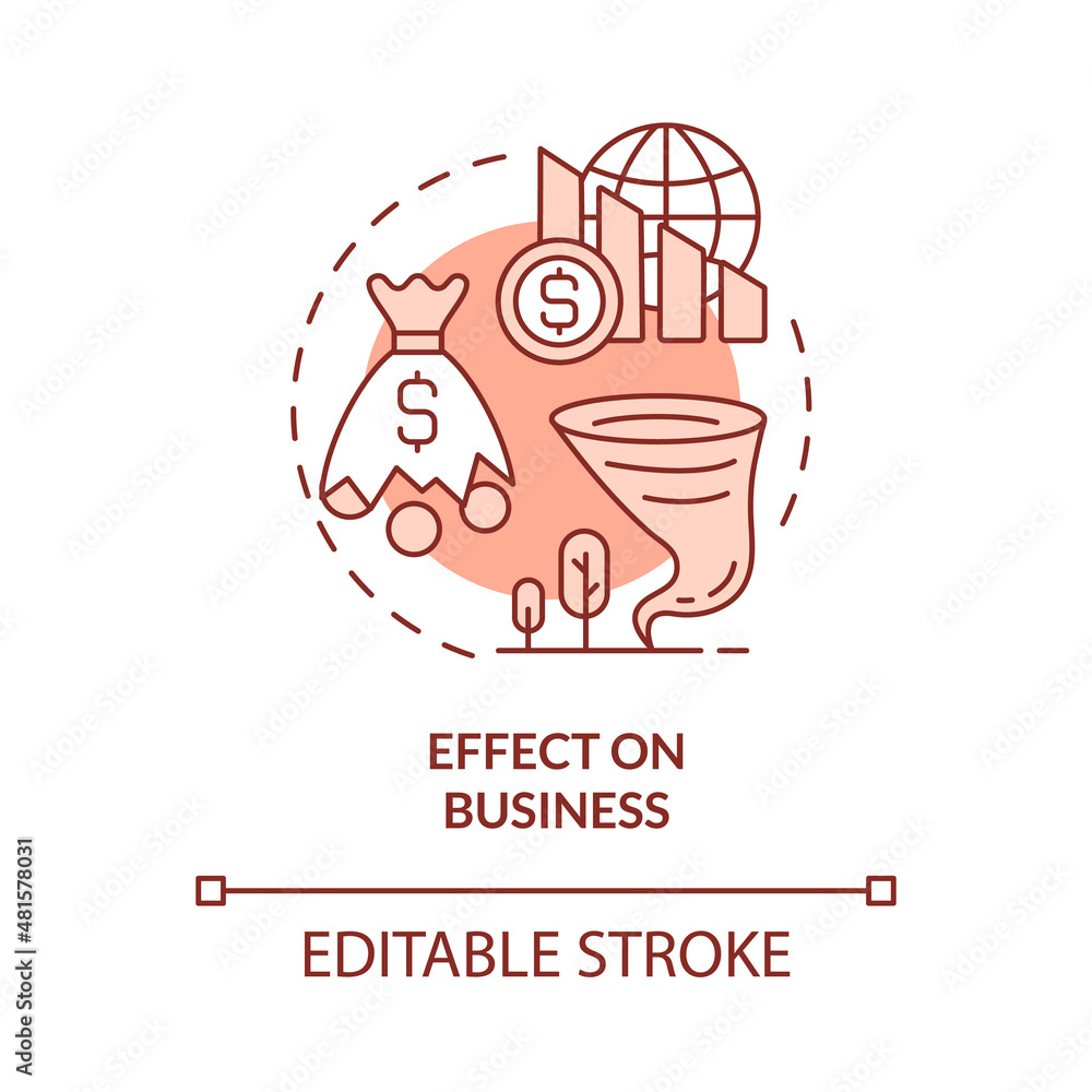 Fototapeta premium Effect on business red concept icon. Climate change negative effect abstract idea thin line illustration. Isolated outline drawing. Editable stroke. Roboto-Medium, Myriad Pro-Bold fonts used