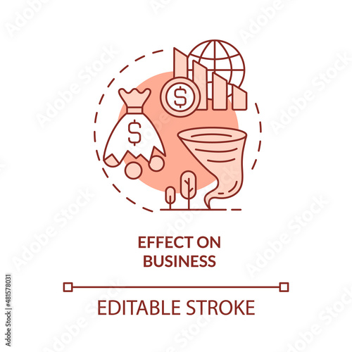 Effect on business red concept icon. Climate change negative effect abstract idea thin line illustration. Isolated outline drawing. Editable stroke. Roboto-Medium, Myriad Pro-Bold fonts used