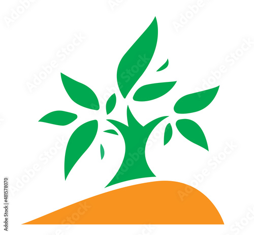 Albero con foglie. Isolato su bianco. Illustrazione vettoriale.