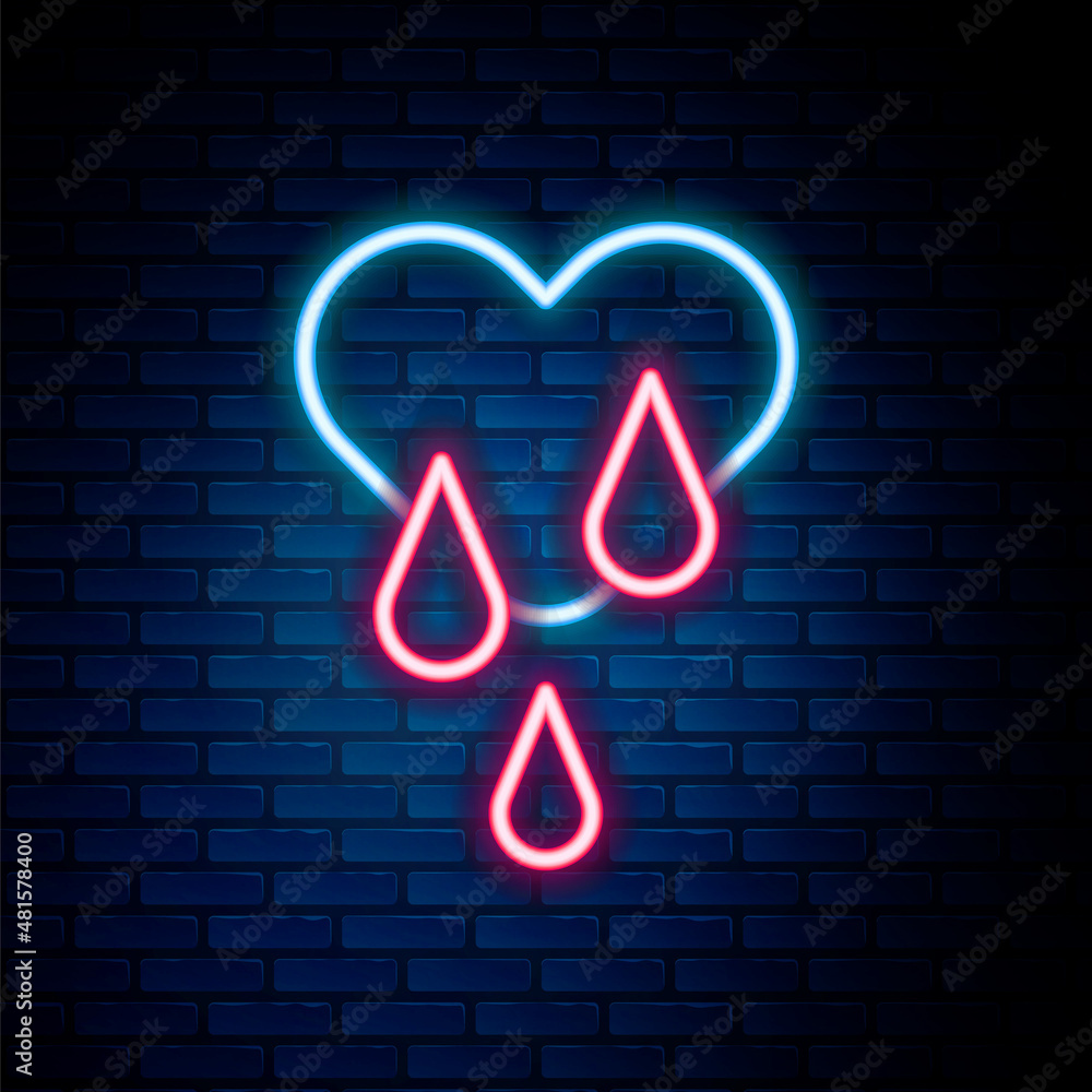 Glowing neon line Blood donation icon isolated on brick wall background. Colorful outline concept. Vector Glowing neon line Blood donation icon isolated on brick wall background. Colorful outline concept. Vector