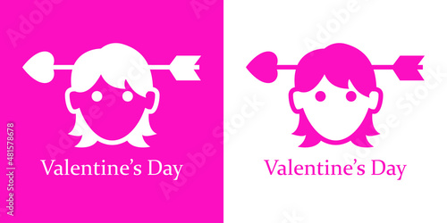 Despedida de soltero. Banner con texto Valentine's Day con flecha de cupido en diadema en cabeza de chica para su uso en invitaciones y tarjetas de felicitación