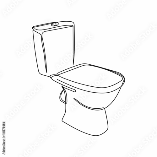 Continuous one simple single abstract line drawing of toilet bowl icon in silhouette on a white background. Linear stylized.