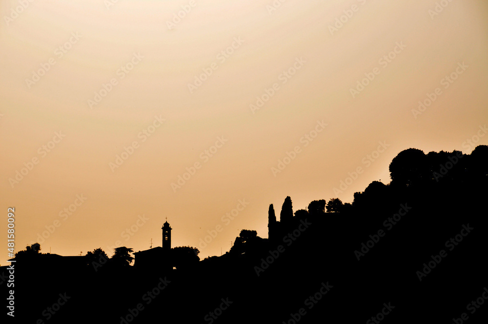 sunset silhouette of Bergamo - Italy